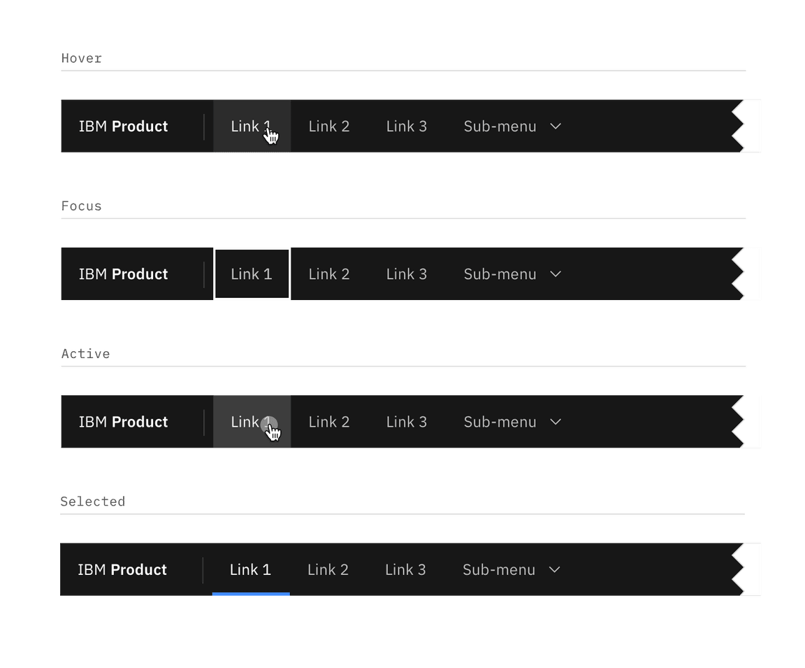 Menu item interactive states